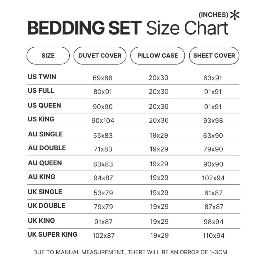 Bedding Set Size Chart - Family Guy Store