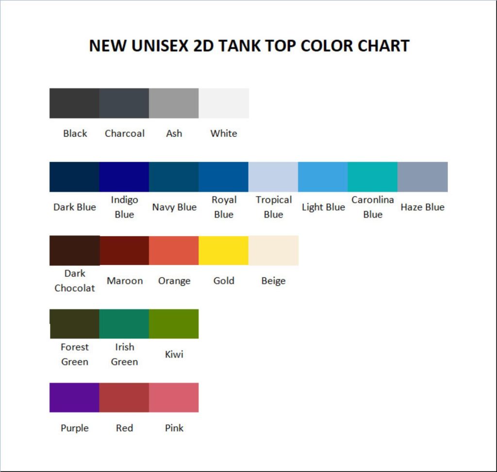 tank top color chart - Family Guy Store